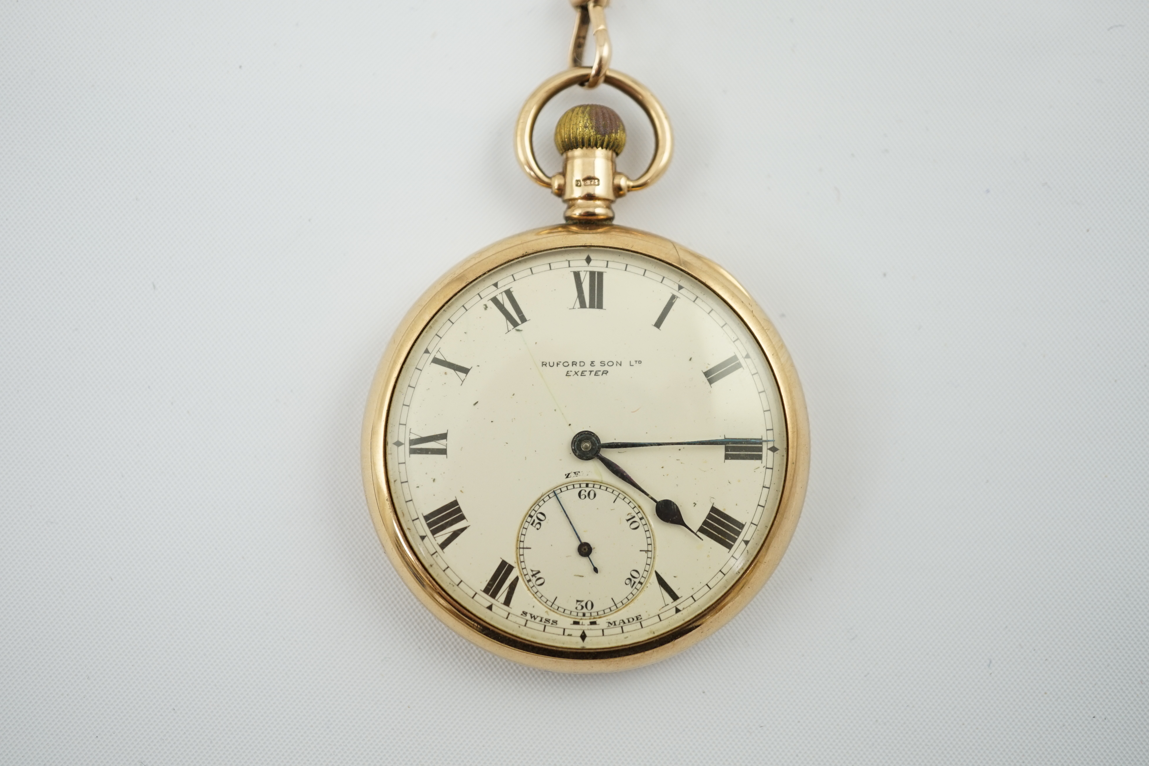 A George V 9ct gold Zenith open face keyless pocket watch